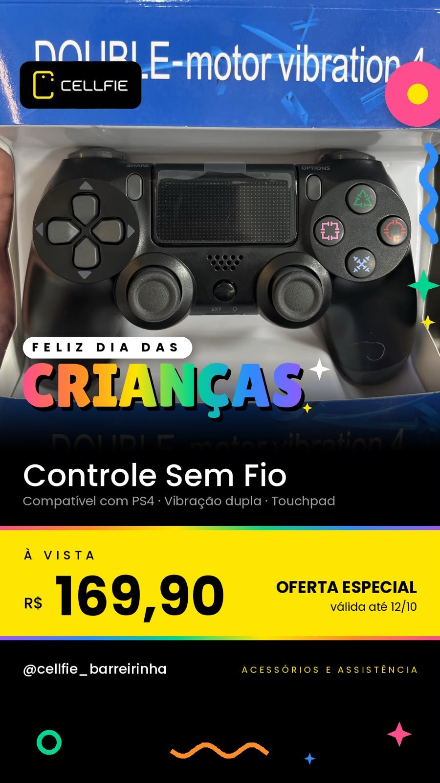 Controle Sem Fio compatível com PS4 - R$169,90