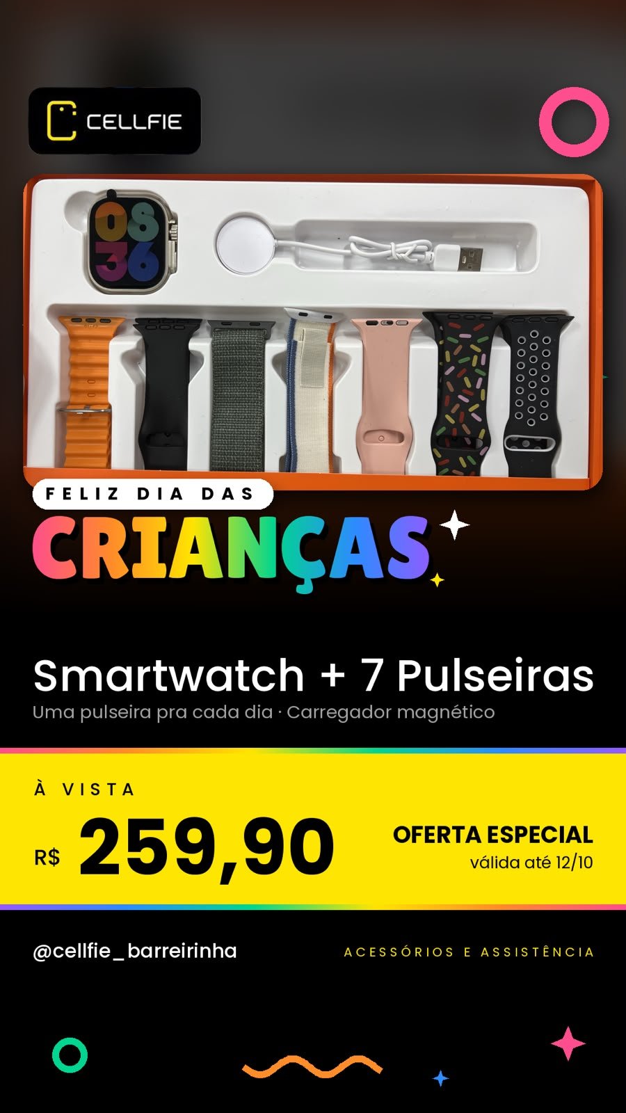 Smartwatch + 7 Pulseiras - R$259,90