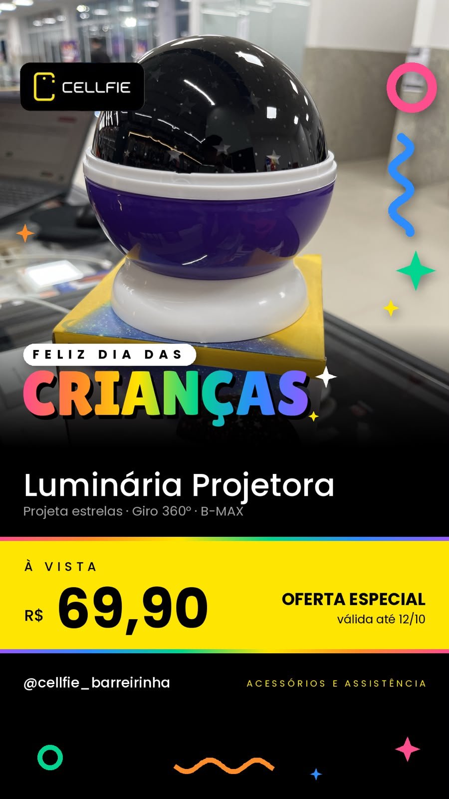 Luminária Projetora de estrelas - R$69,90